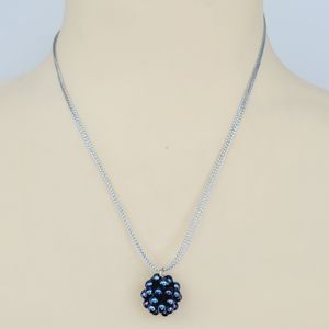 Black Simulated Pearl Cluster Pendant Necklace